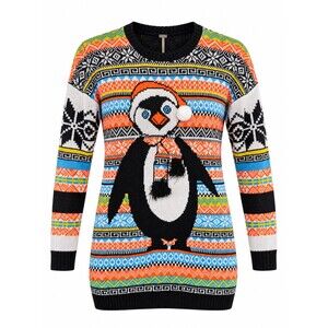 Poof Womens Small Penguin Christmas Sweater Fair Isle Ugly Holiday Tunic